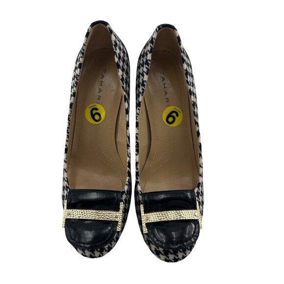 Tahari Women's Houndstooth High Heel Pumps Size 9 Block Heel Rockabilly - Picture 2 of 6